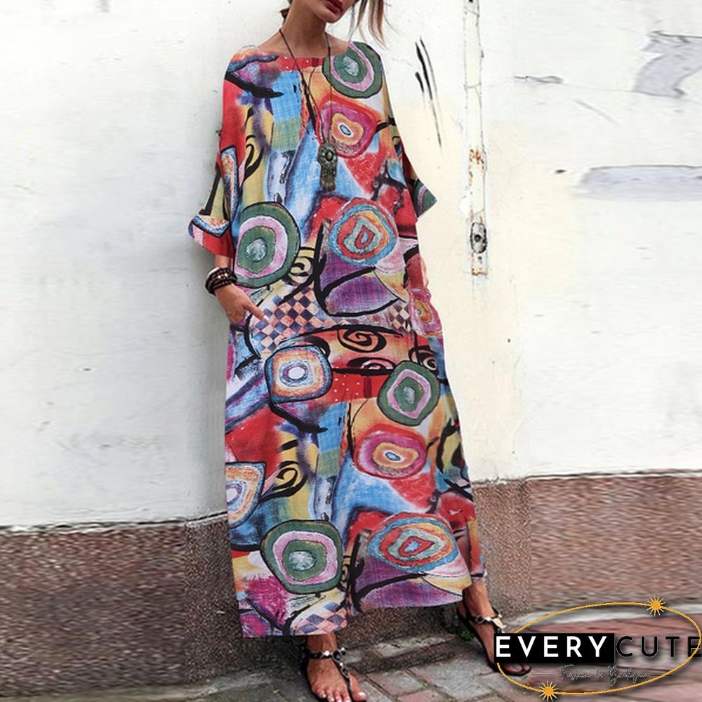 Women Batwing Sleeve Loose Beach Dress Kaftan Oversized Maxi Dresses