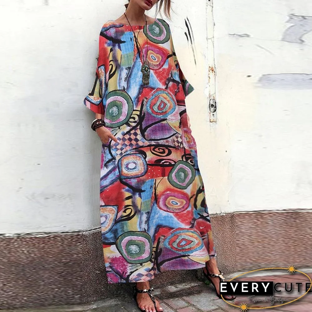 Women Batwing Sleeve Loose Beach Dress Kaftan Oversized Maxi Dresses