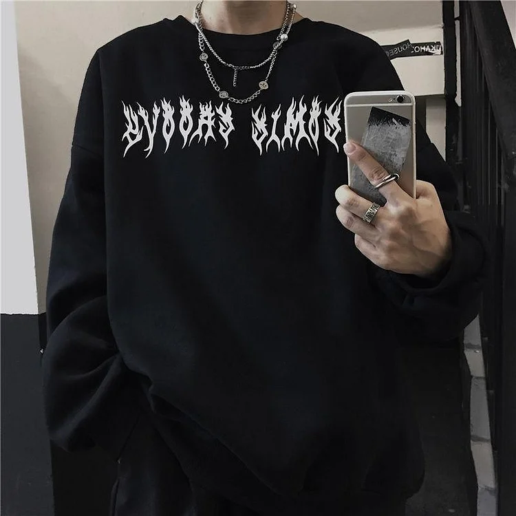GOTH OVERSIZE LONG SLEEVE LETTER PRINTED HOODIE
