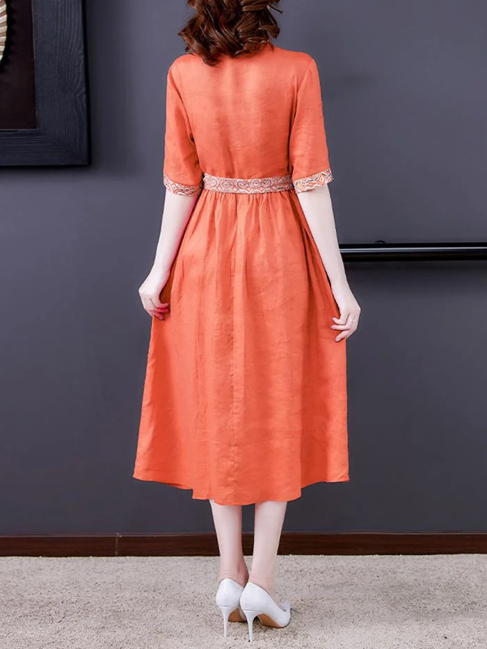 New Style Cotton and Linen Platycodon Dress