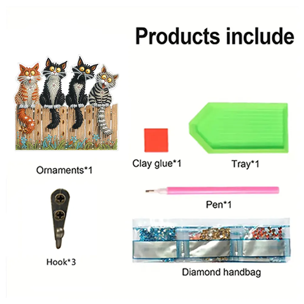 DIY Wooden Cat Diamond Art Hanging Hook Rail Diamond Painting Art Craft Wall Hooks
