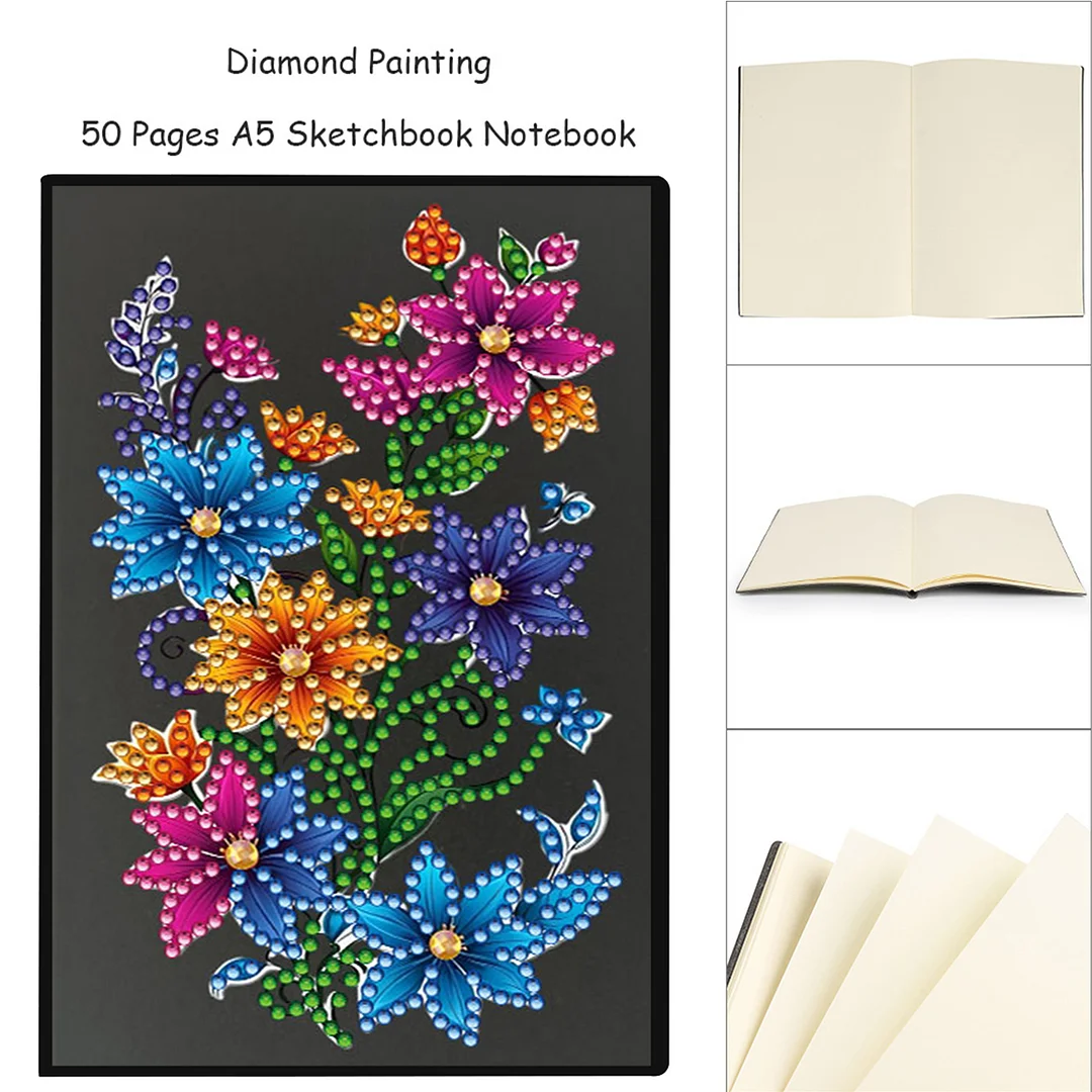 5D DIY Rhinestone Art Painting Notebook Kit for Holiday Birthday Gift (Flower)