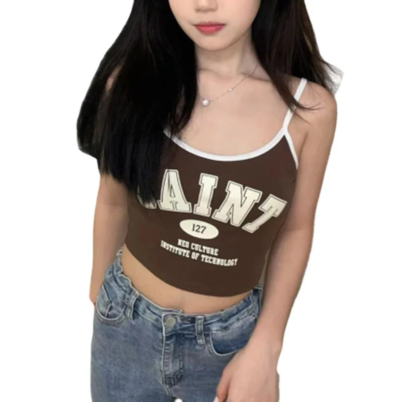 Uveng 2024 Summer New Women's Decoration On The Street Fashion Letter Printing Umbilical Sling Belt Small Vest