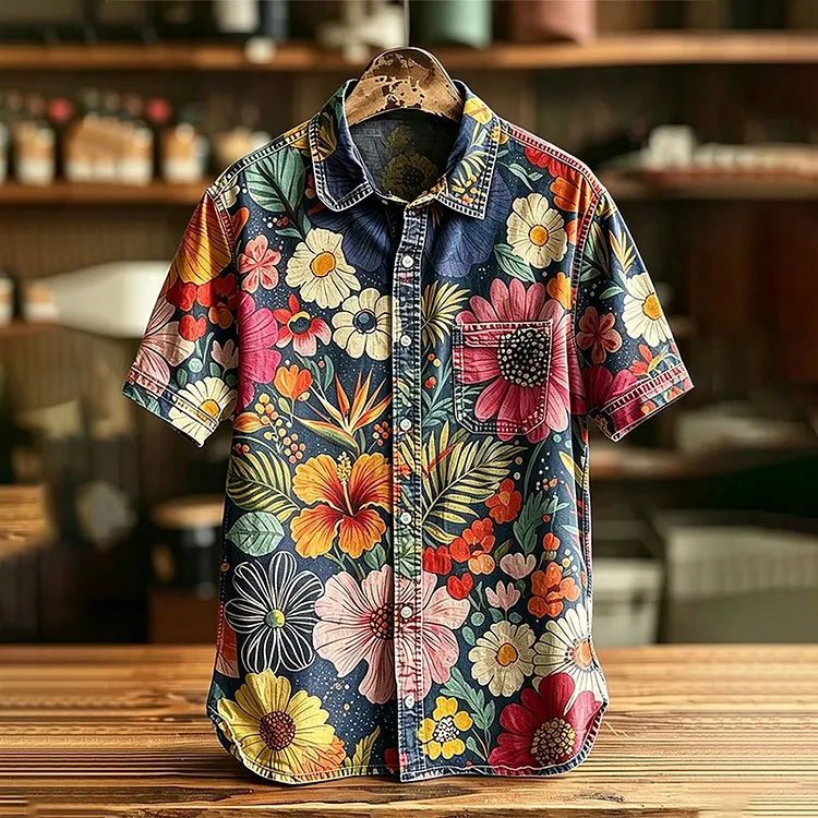 Men's Bohemian Plant Floral Short-sleeve Shirt