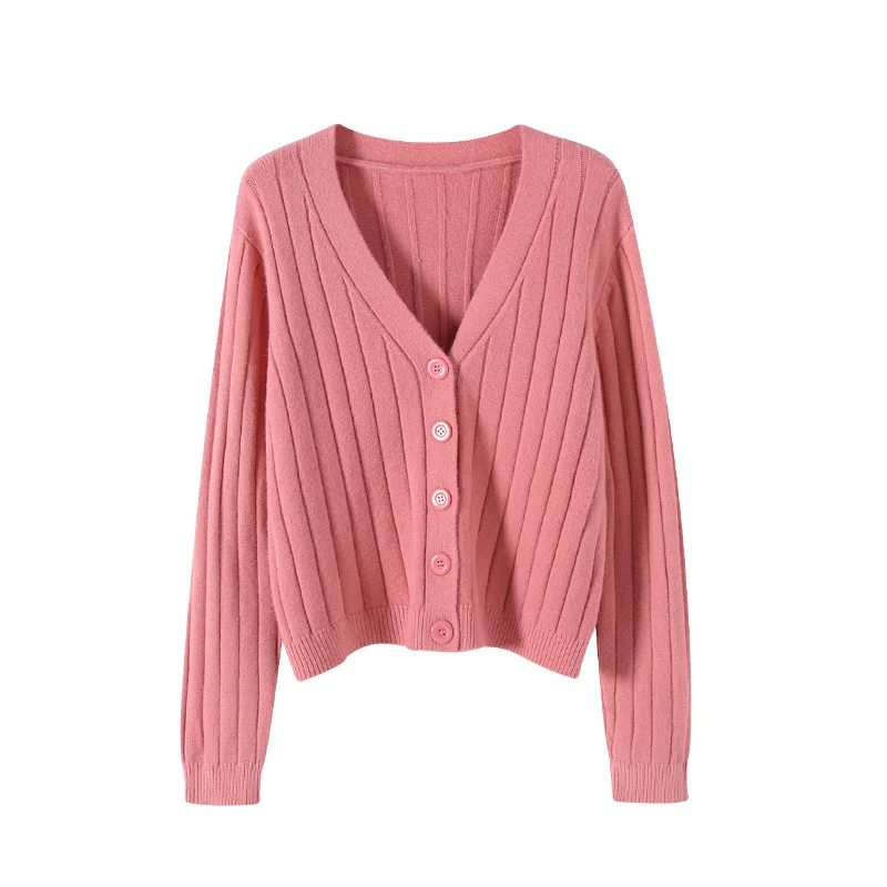 Uveng Uveng Autumn And Winter Short External Loose Net Red Long-Sleeved V Sweater Knitted Shirt Solid-Colored Cardigan Coat Top Woman