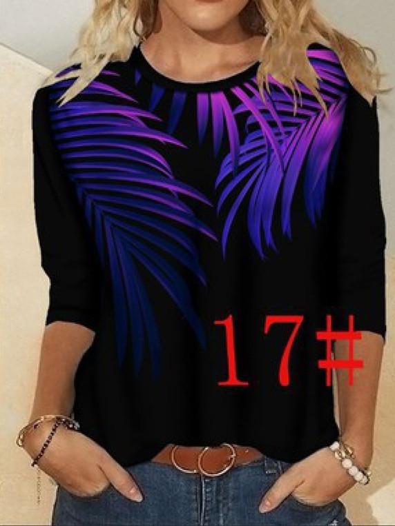 Women Long Sleeve Scoop Neck Floral Printed Graphic Top