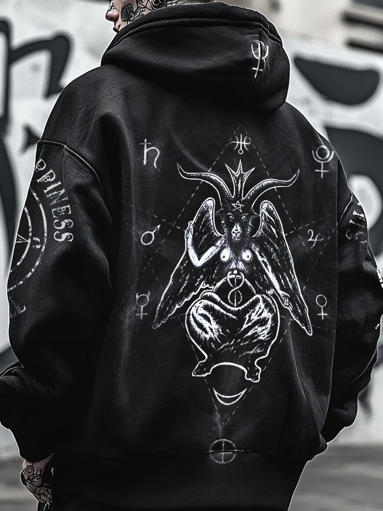 Shoptechwear Art Stanic Devil Skull Baphomet Pentagram Magic Oversized Unisex Hoodie