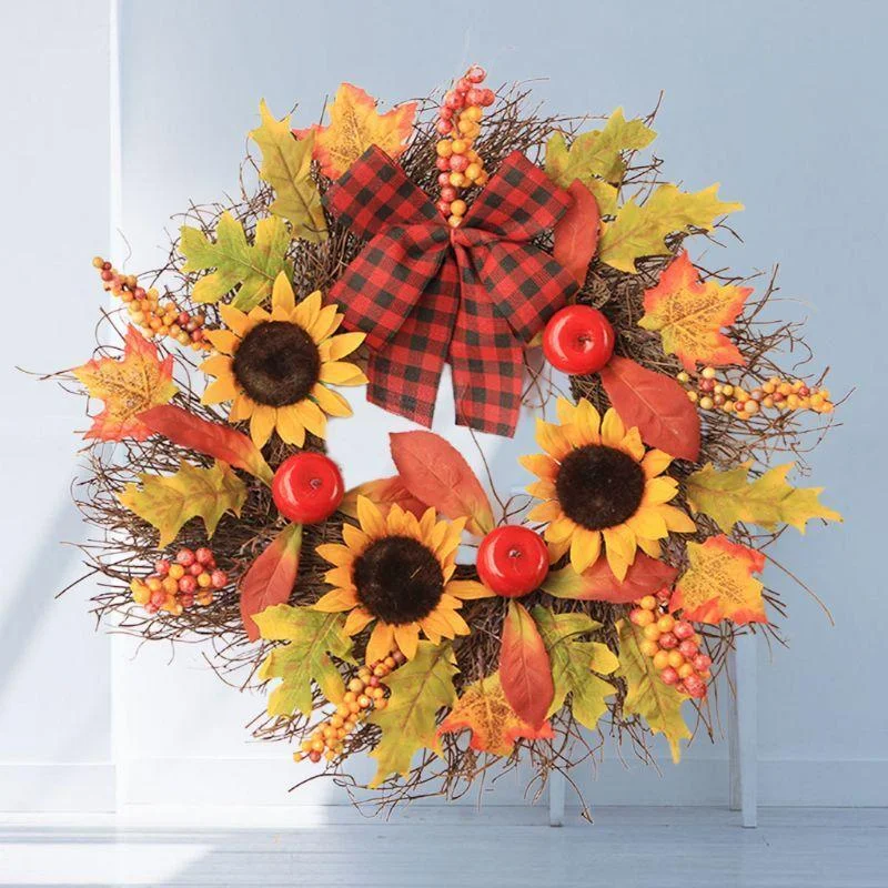 Sunflower Wreath With Maple Leaves For Fall Decoration