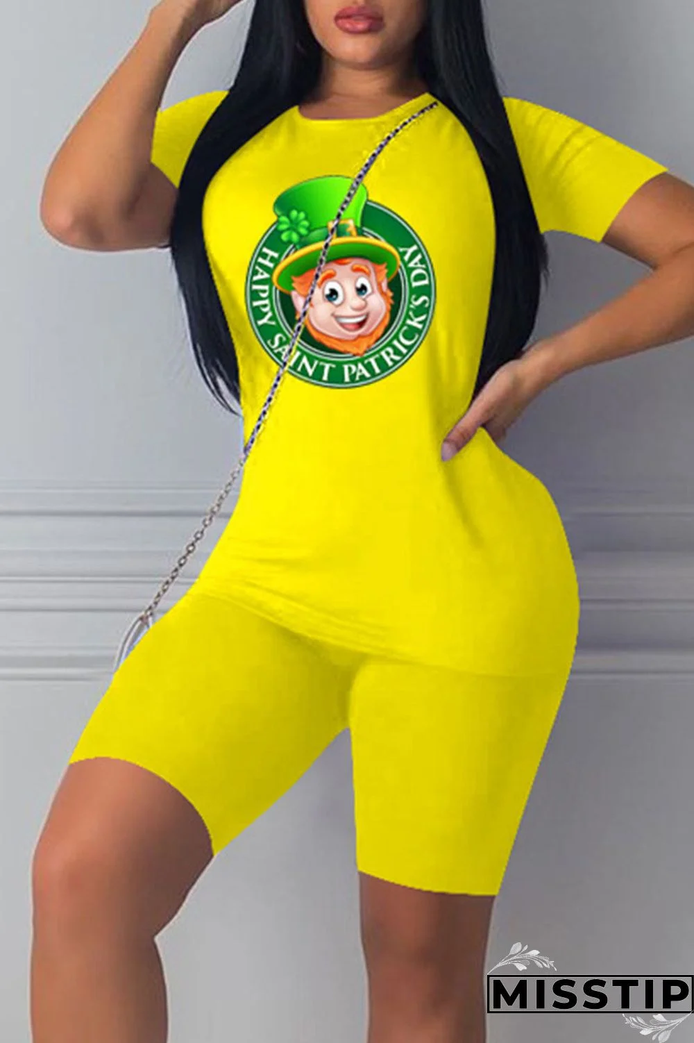 Black Casual Print Patchwork O Neck Short Sleeve Two Pieces