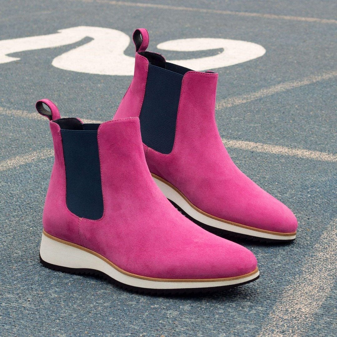 purple suede chelsea boots