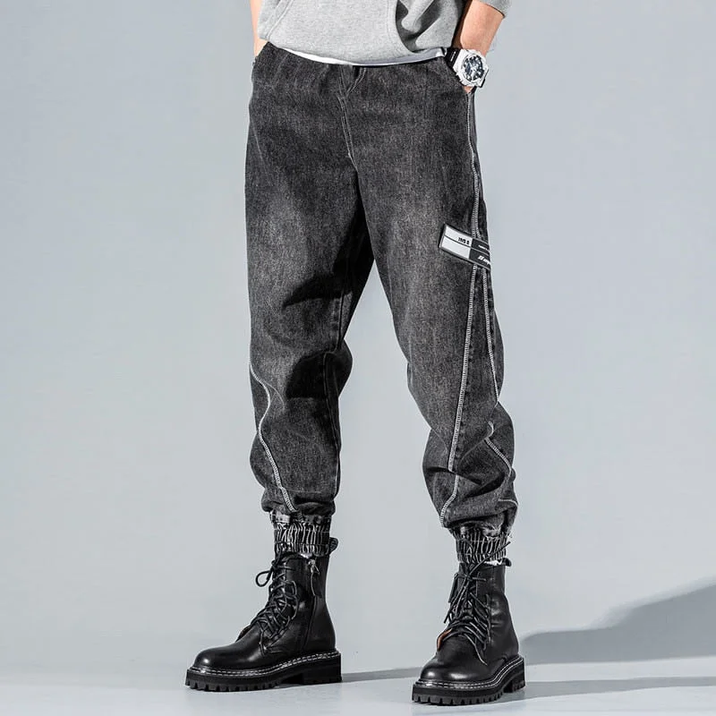 Aonga Streetwear Hip Hop Harem Jeans Pants Men Loose Joggers Denim Casual Sweatpants Korean Style Men's Jeans Cargo Pants Joggers Pant