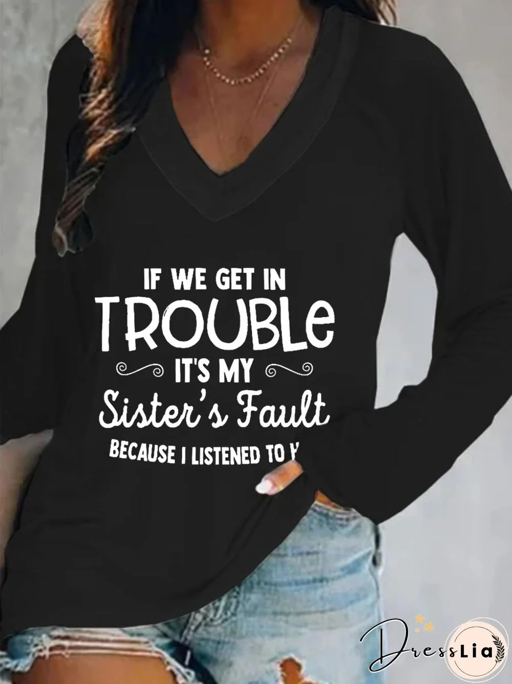 Casual Long Sleeve V Neck Plus Size Printed Tops T-shirts