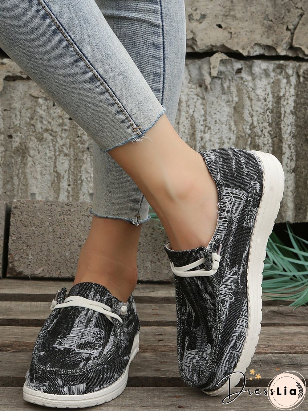 Women Casual Plain All Season Vacation Flat Heel Denim Fabric Lace-Up Lace Up Shoes Flats