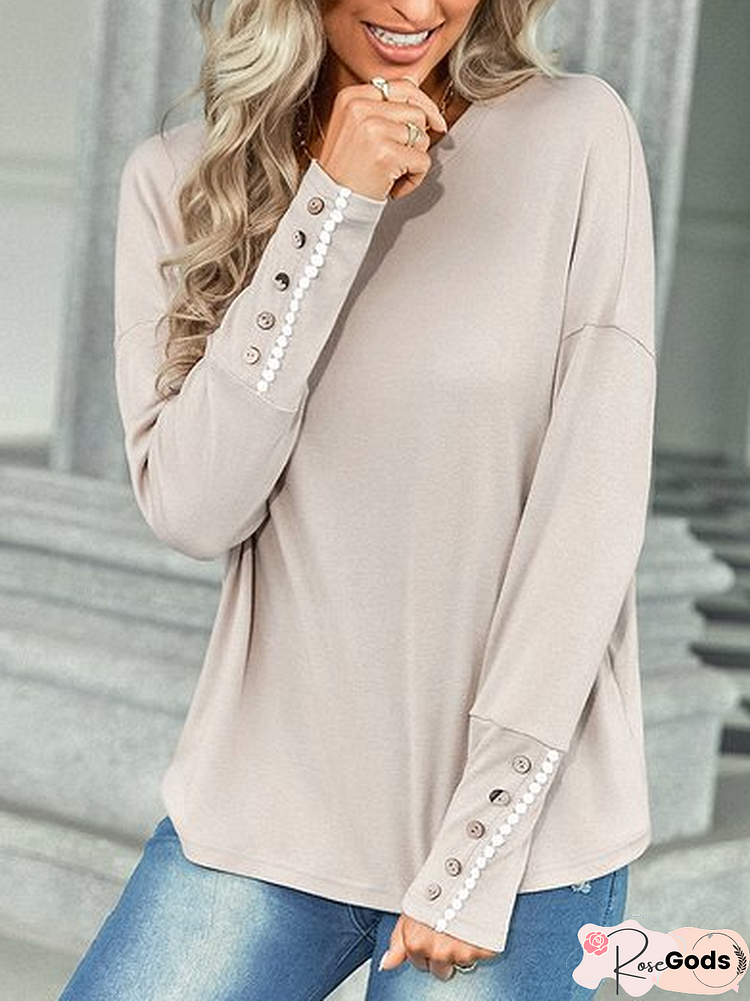 Casual Plain Autumn Long Sleeve Cotton-Blend Regular H-Line Regular Medium Elasticity Tops For Women