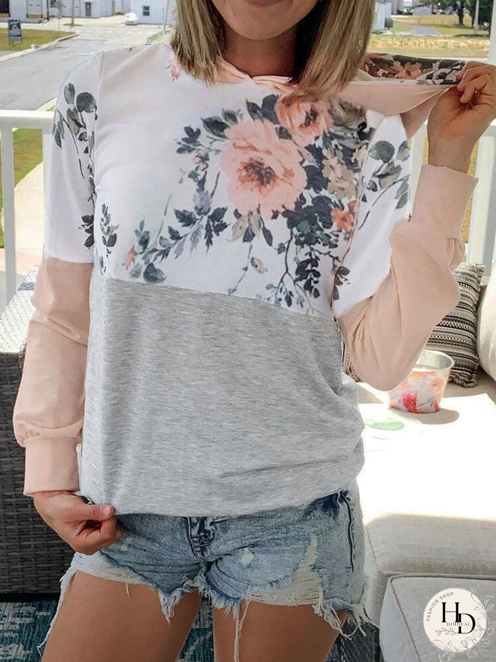 Floral-Print Long Sleeve Cotton-Blend Floral Sweatshirts