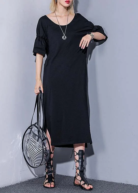 DIY black cotton clothes v neck Robe summer Dress