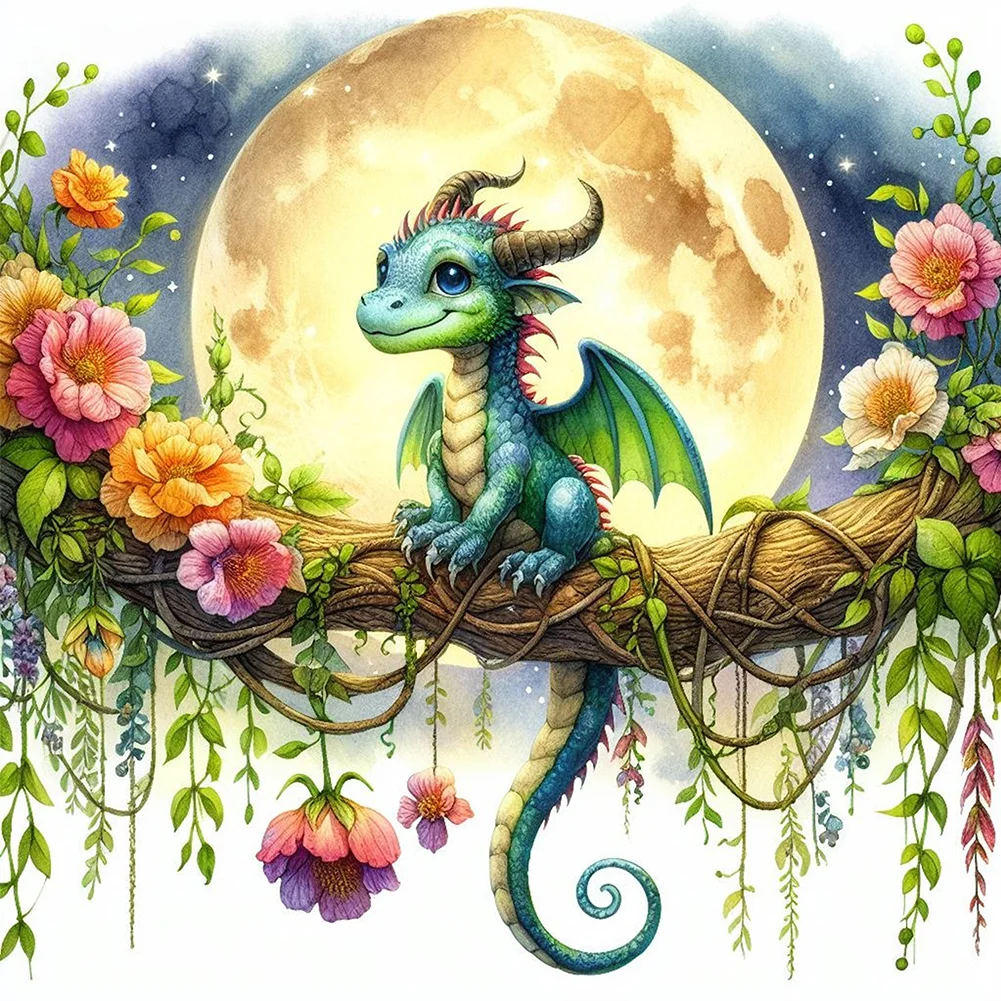 Diamond Painting - Full Square Drill - Moon Azure Dragon(Canvas|30*30cm)