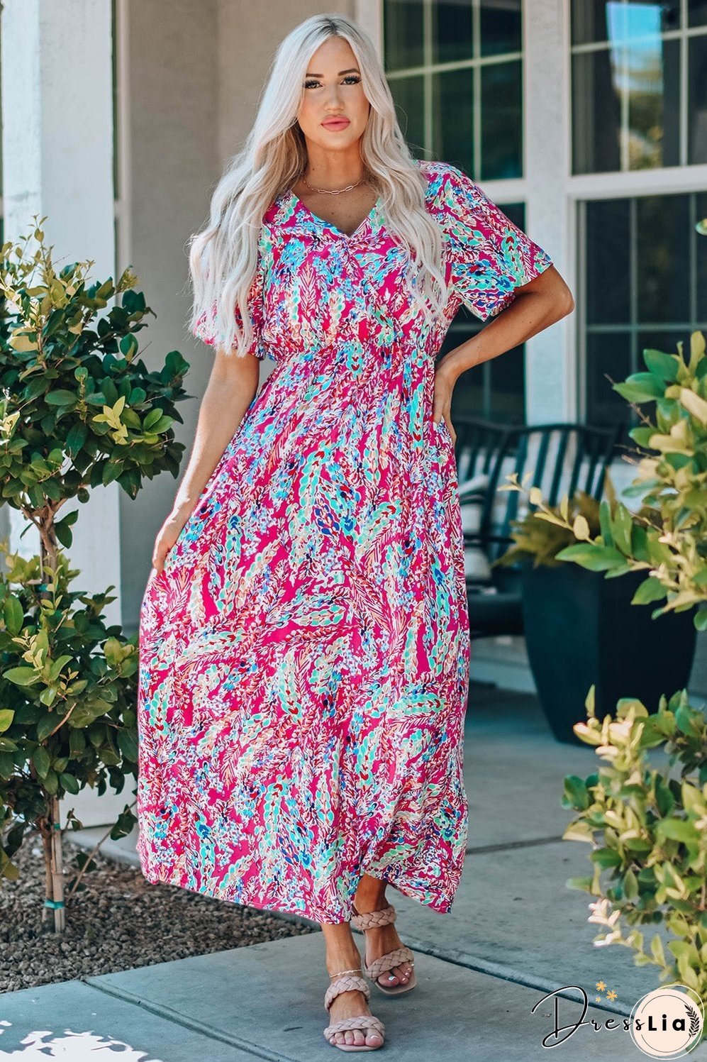 Multicolored V-Neck Maxi Dress