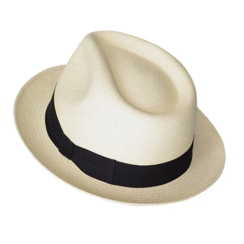 Teardrop Classic Fedora - Short Brim - Brisa Weave - Natural Straw Color - Black Band - Handwoven in Ecuador - GPH - HatBox Included-FREE SHIPPING