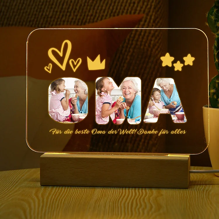 Kettenmachen Personalisierte 3 Fotos & Text OPA Nachtlicht Geschenk für Großvater