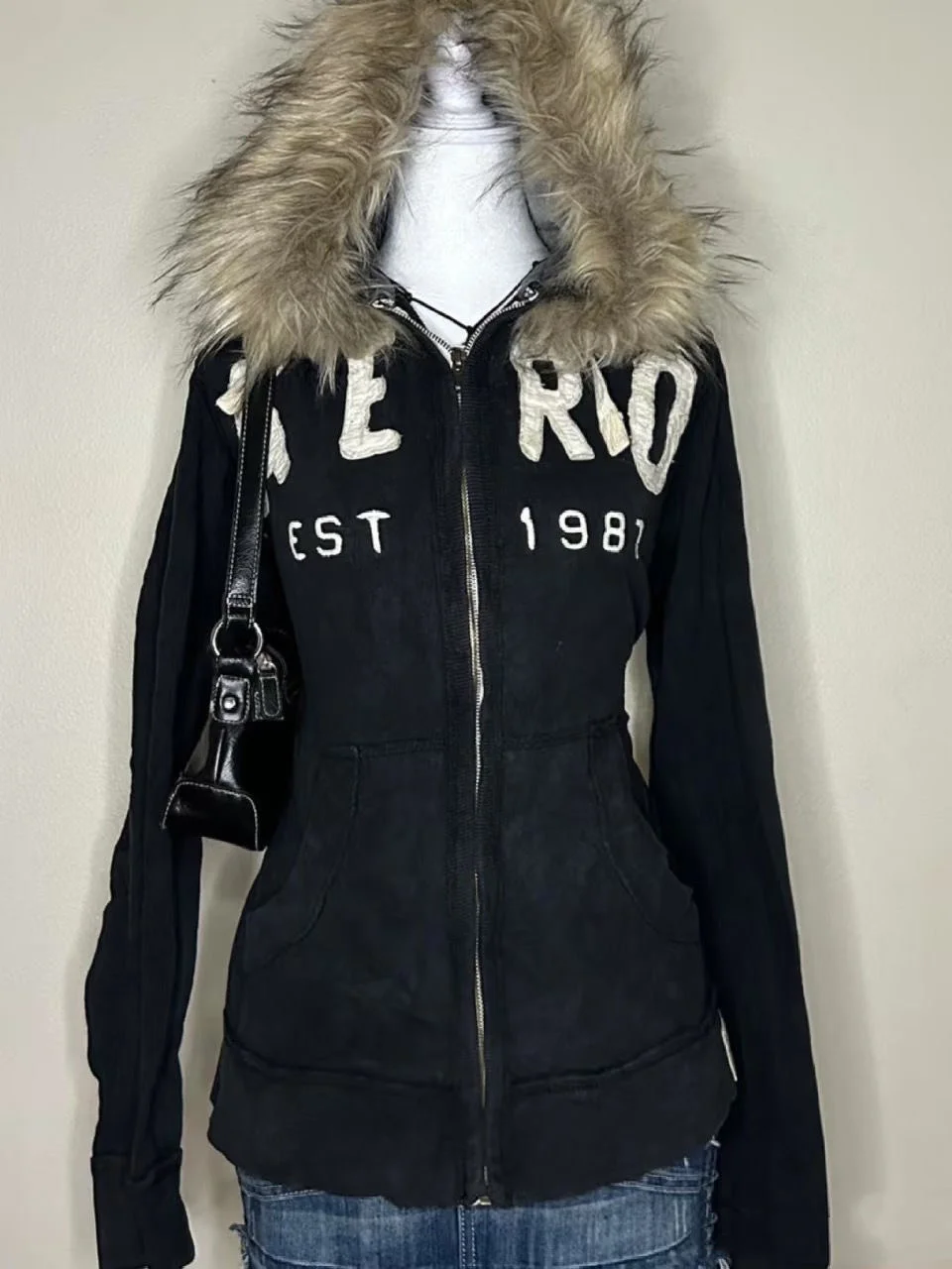 Aonga Harajuku Y2K Streetwear Jacket High Street Retro Fur Collar Zipper Hoodie Women Gothic Punk Letter Print Oversized Sweatshirt aonga