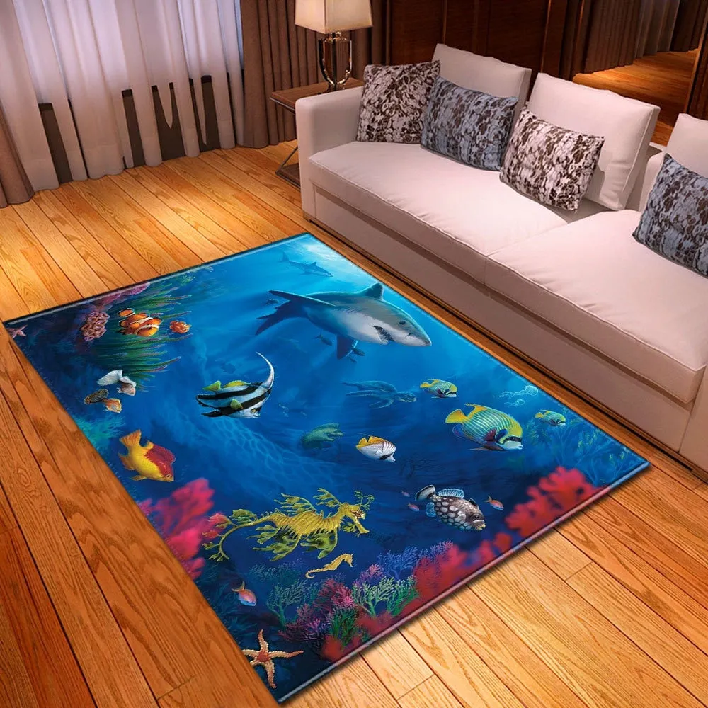 3D Ocean World Living Room Carpet Children Rug Kids Room Decoration Large Carpet Home Non-slip Hallway Bedroom Floor Bedside Mat