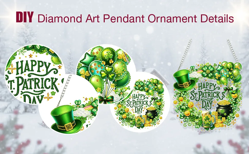 St Patricks Wreath DIY 2D Flat Acrylic Diamond Painting Kits 5D Diamond Art Painting Window Pendants for Home Garden Wall Decoration