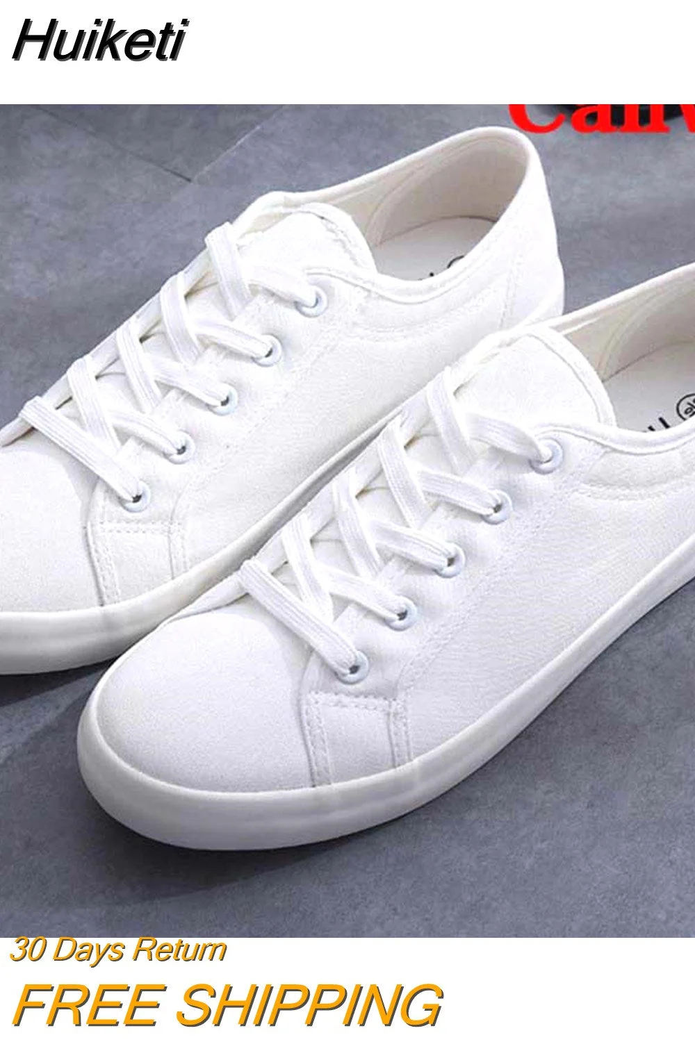 Huiketi White Canvas Shoes Women Summer Sneakers Casual Flats Shoes LadiesTrainers White Sneakers Tenis Feminino 2023