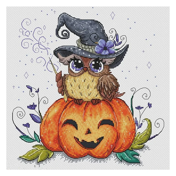 14CT 2 Strands Threads Counted Cross Stitch Kit - Halloween Owl - 35*35cm