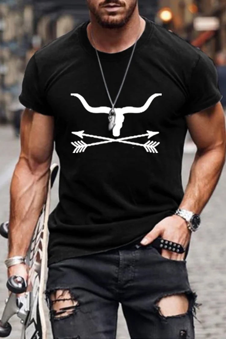 BrosWear Men'S Western Arrow Bull Head Print T-Shirt