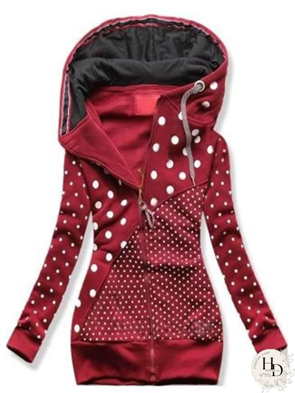 Red Casual Floral-Print Polka Dots Sweatshirt