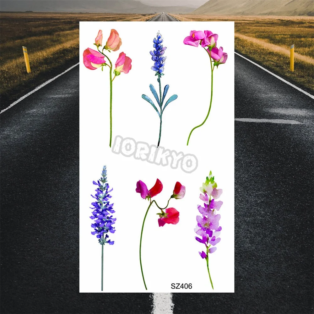 Black Dandelion With Creative Tattoos For Women Men Realistic Sea Wave Mountain Lavender Fake Tattoo Sticker Arm Leg Tatoos 3D