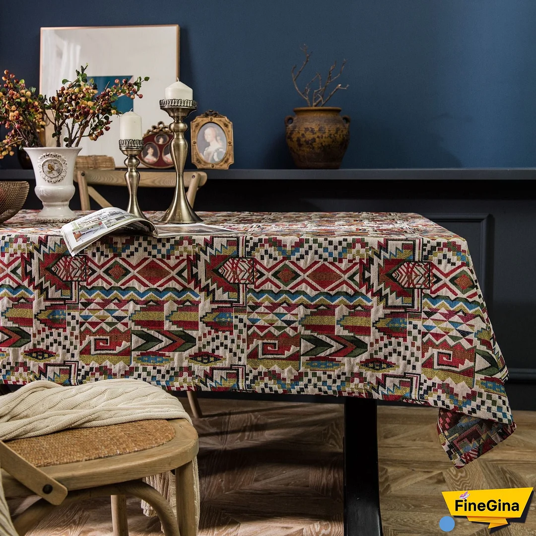 Geometry Bohemian Style Linen Double-sided Pattern Thick Tablecloth