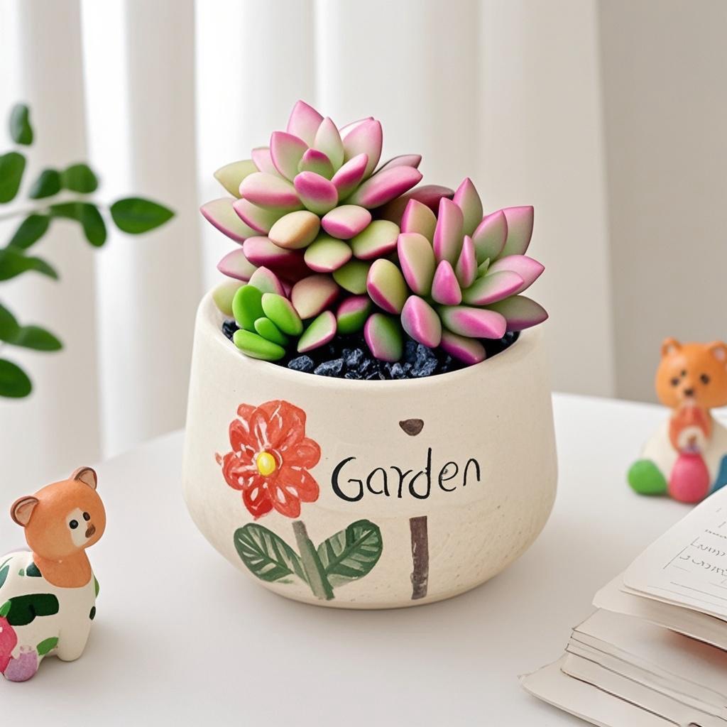 Unique Ceramic Flower Pot with Little Red Flowers