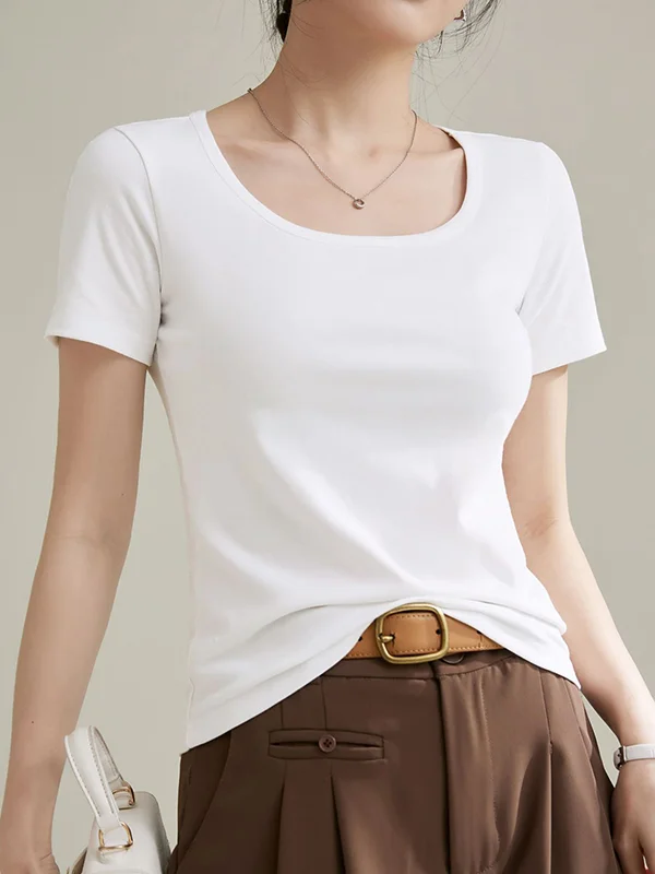 Plus Size Short Sleeves Solid Color Round-Neck T-Shirts Tops