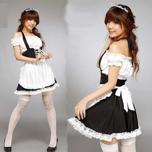 Black Maid Dress Shoulder Off Dress SP141197