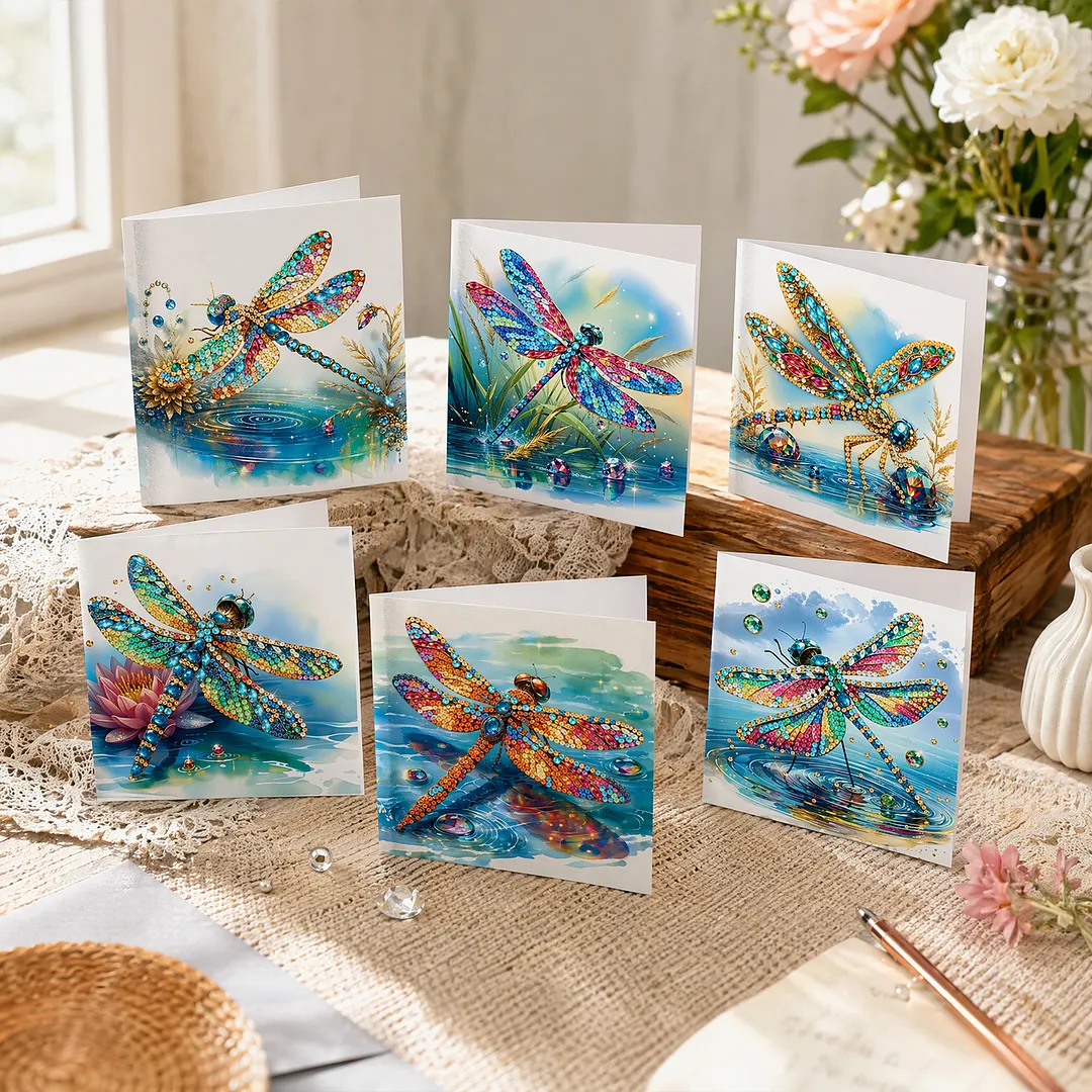 6pcs Dragonfly DIY Diamond Painting Greeting Card Kits with Envelopes Diamond Art Greeting Cards Diamond Art Cards Kits for Adults DIY Crafts Family Friend Gifts