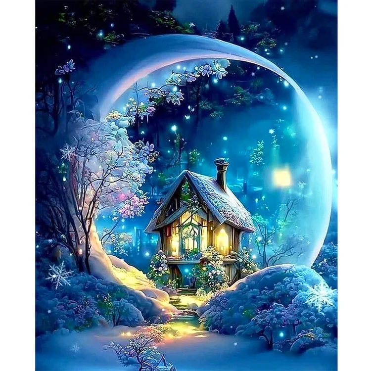 【Huacan Brand】Dream House Moon Snow 18CT Stamped Cross Stitch 40*50CM