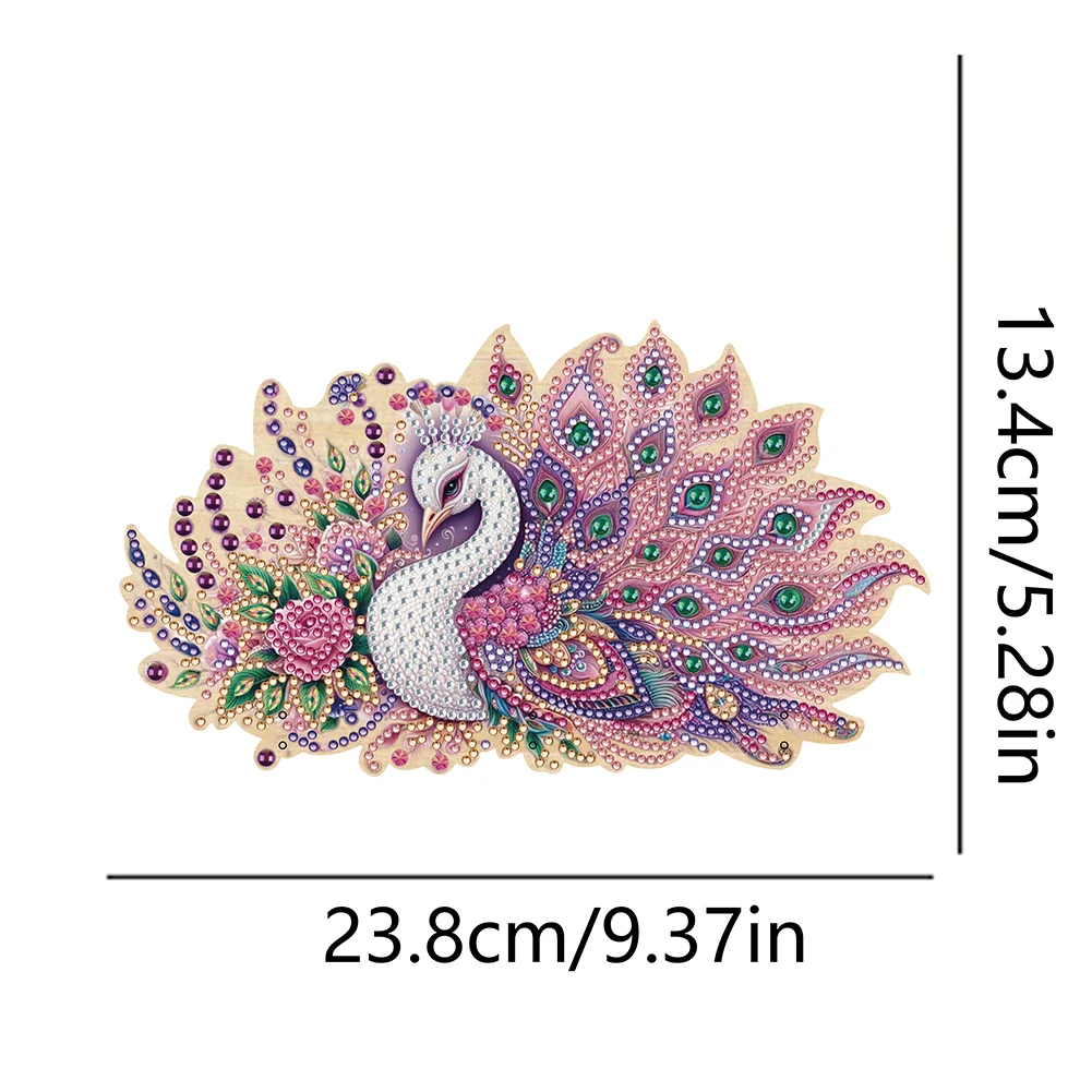 Wooden Pink Feather Peacock Diamond Painting Craft Wall Hooks A Row of 3 Hooks