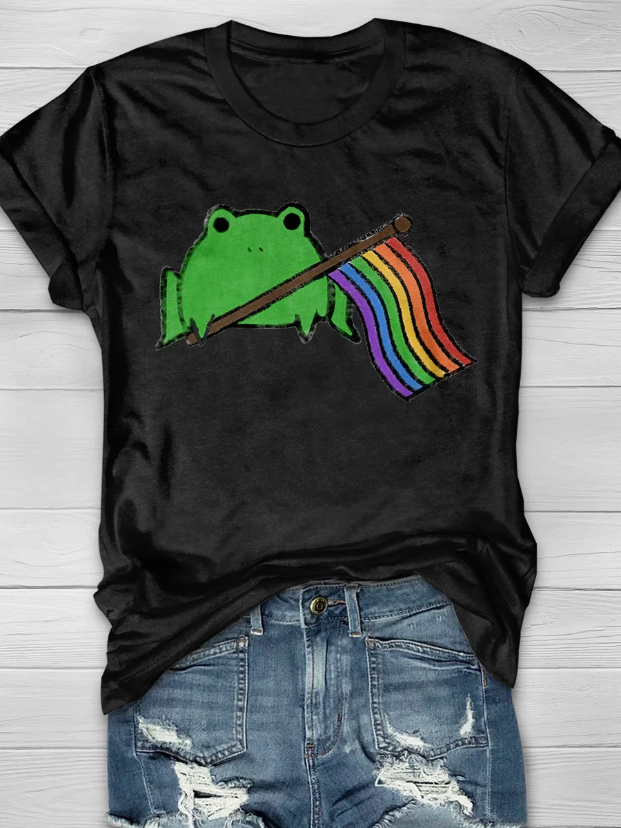 Eagerlys Pride Frog Print Short Sleeve T-shirt Eagerlys