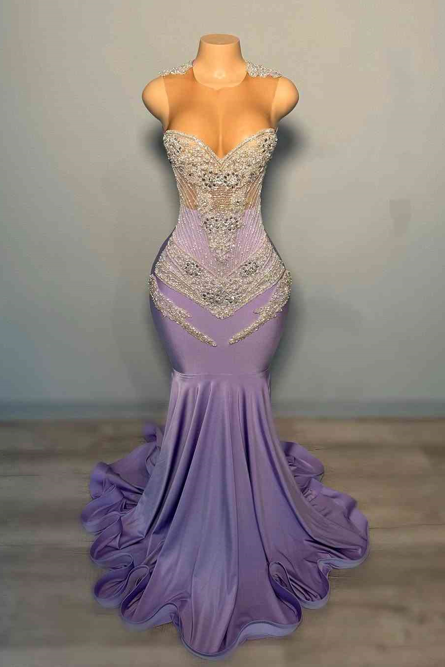 Bellasprom Lilac Sleeveless Mermaid Prom Dress Scoop Long With Beadings Bellasprom
