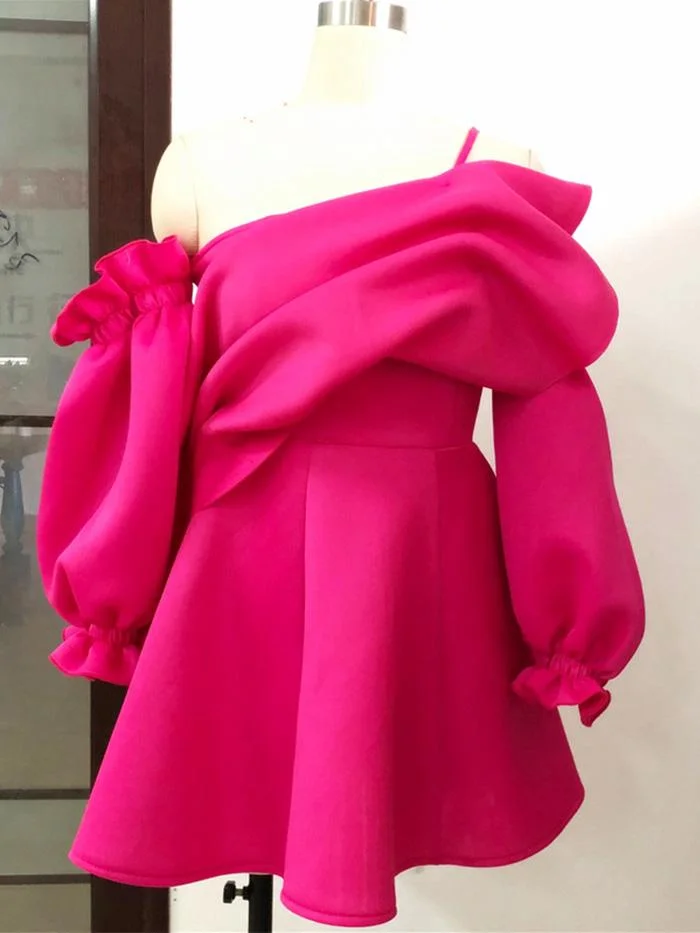 Sling Lantern Sleeve High Waist Ruffled Dress