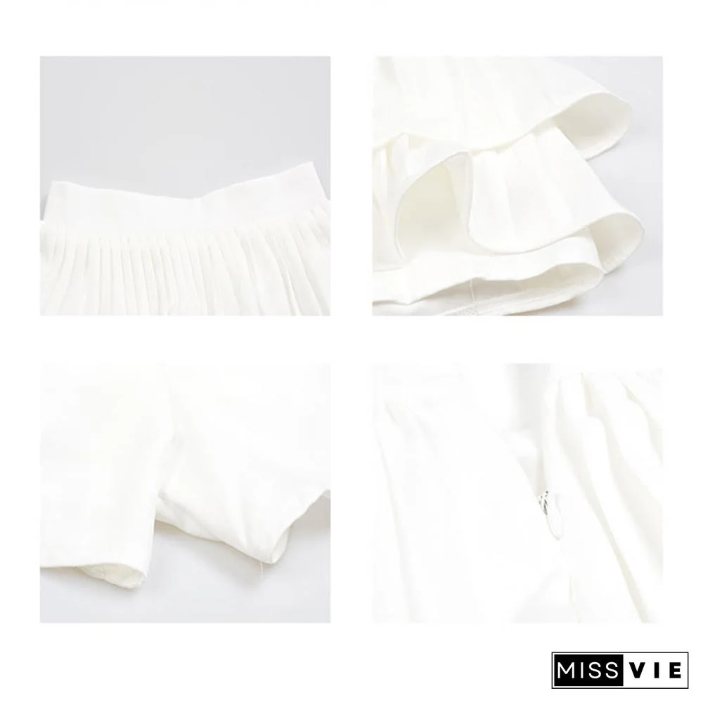 Lace Up Puff Sleeve Lattice Crop Top T-Shirt Mini Skirt