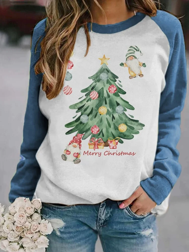 Wearshes Adorable Christmas Tree Gnome Print Sweatshirt