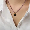 Natural Purple Amazonite Black Crystal Pendant Necklace