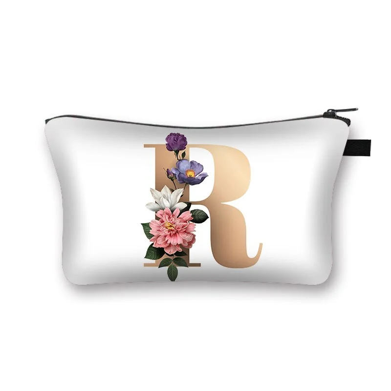 Polyester Cosmetic Bag - Alphabet Flowers