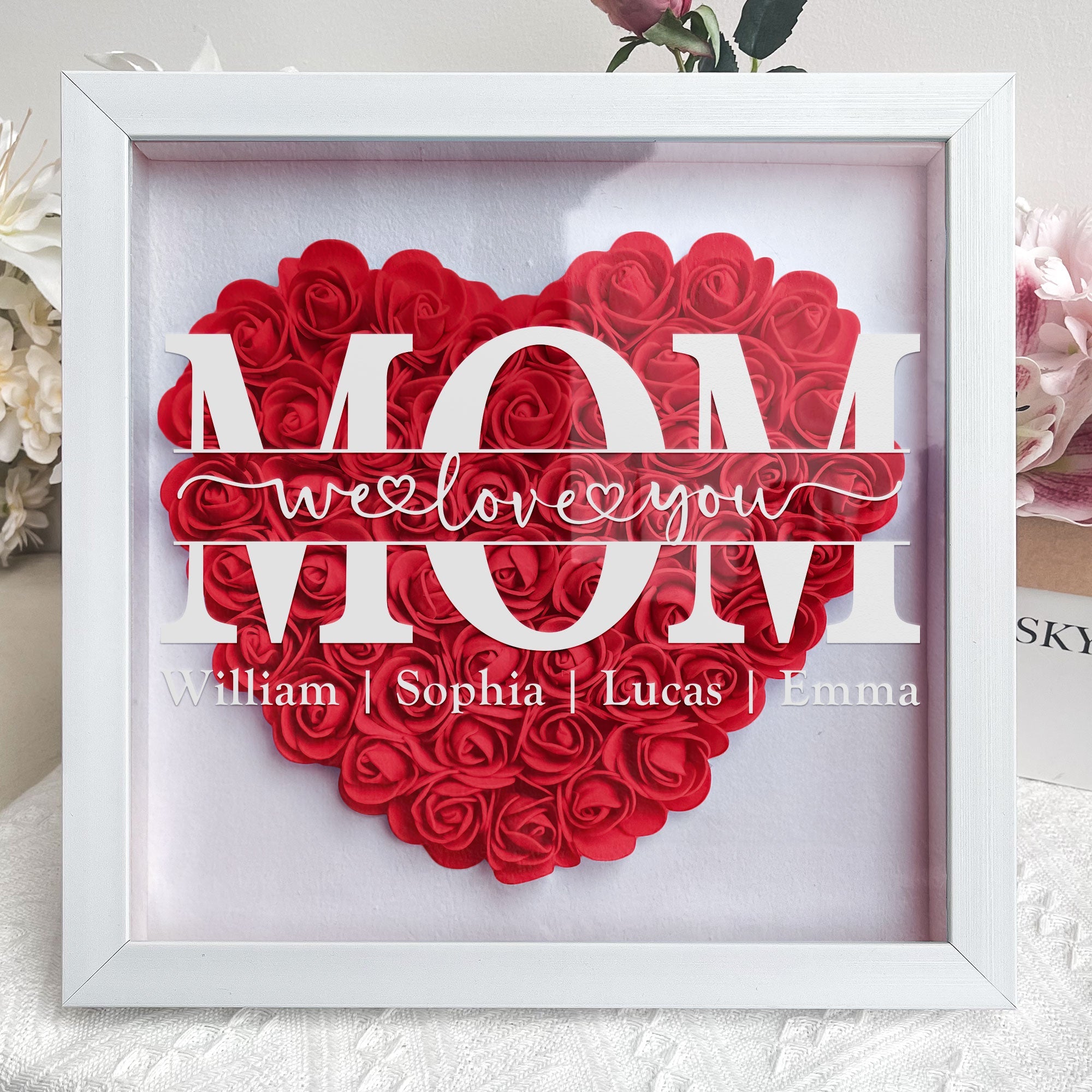 Loveyoufancy Mom We Love You - Personalized Flower Shadow Box