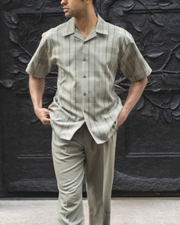 Two Piece Short Sleeve Print Walking Suit Set With Long Pants