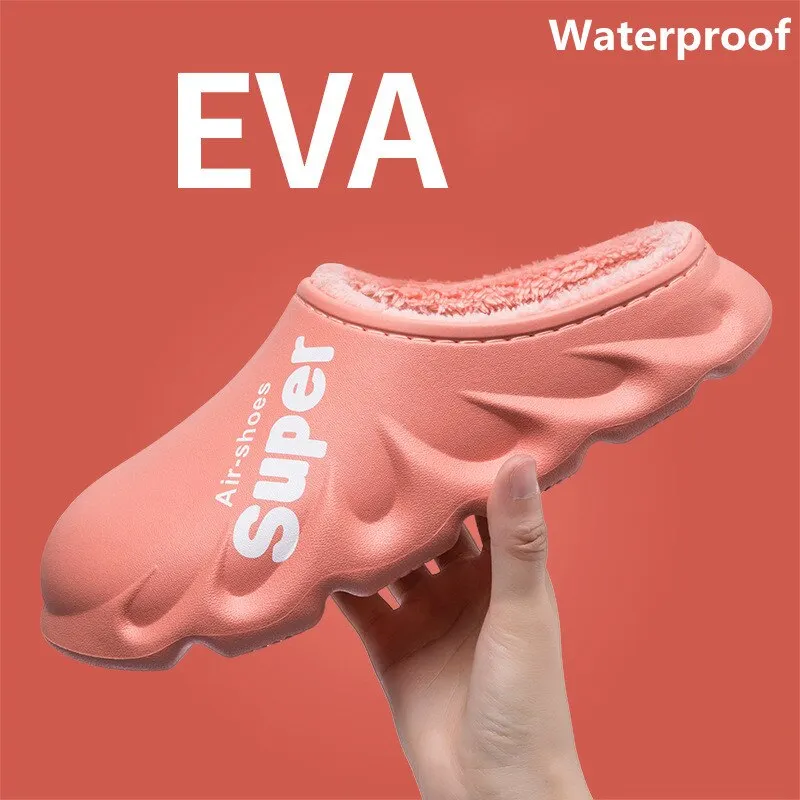 2021 Couples Winter Plush Slippers Warm Men Shoes Waterproof Autumn Women Non-Slip Cotton Indoor Cozy Home Thick Heel Slipper
