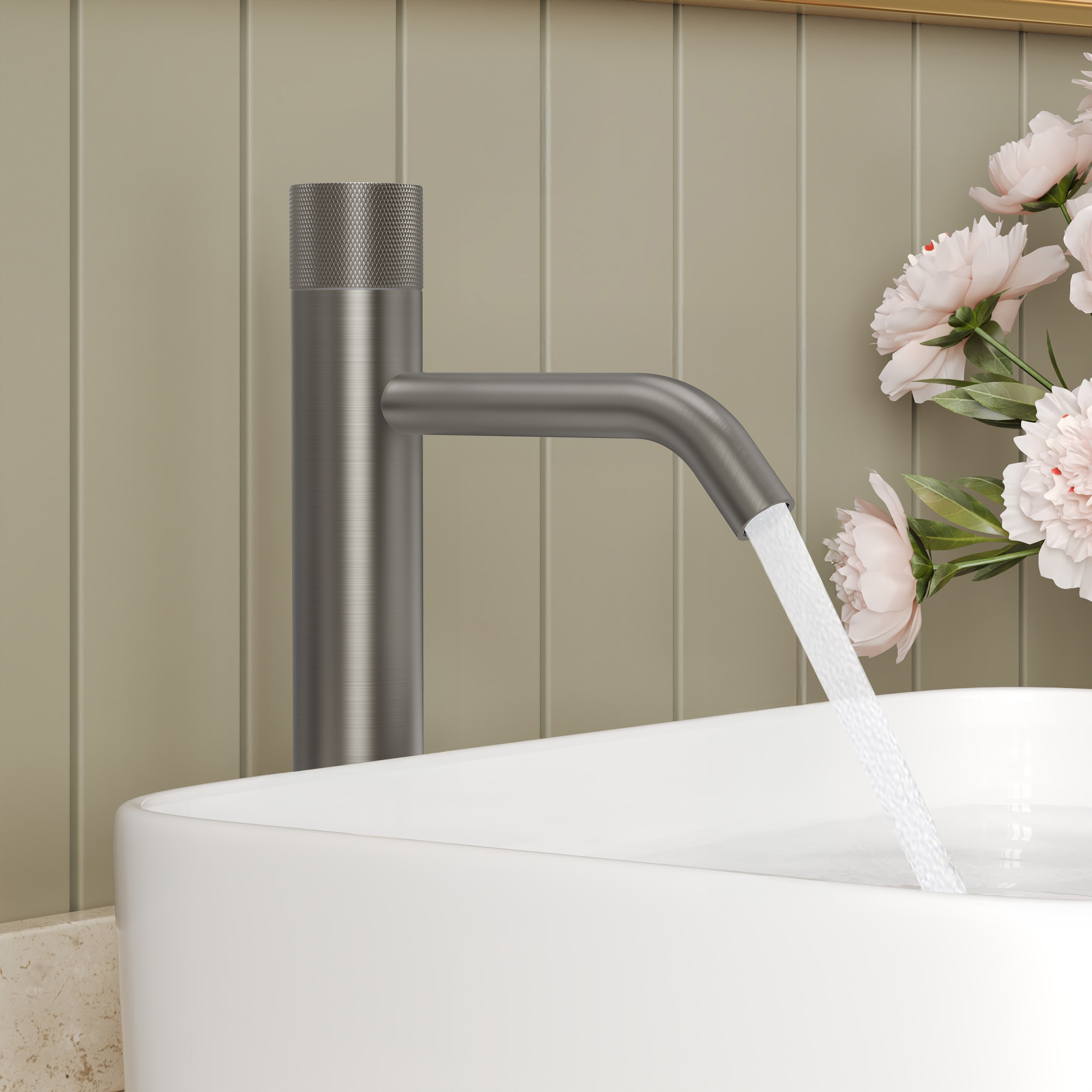 7.76 in. Mid-Arc Single Handle Vessel Sink Faucet with Pop-Up Drain in Brushed Nickel